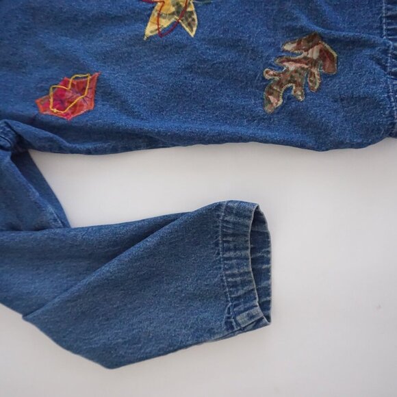 Vintage Northcrest Blue Denim Leaf Leaves Applique Button Cotton Jacket 18/20 - Picture 8 of 15